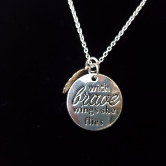 With Brave Wings She Flies Necklace and Wing charm ~ - Picture 1 of 5